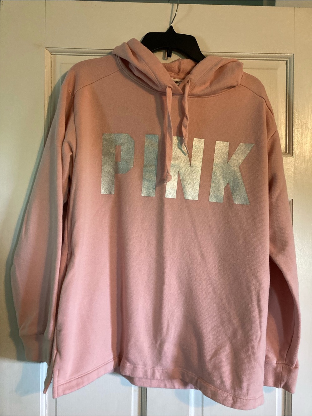 PINK Victoria's Secret Metallic Logo Hooded Sweatshirt - Light Pink